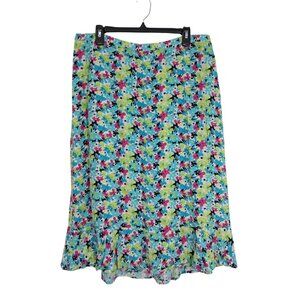 C.J. Banks Skirt Floral Midi Size 1X Multicolor Ruffle Hem Elastic Waist Womens